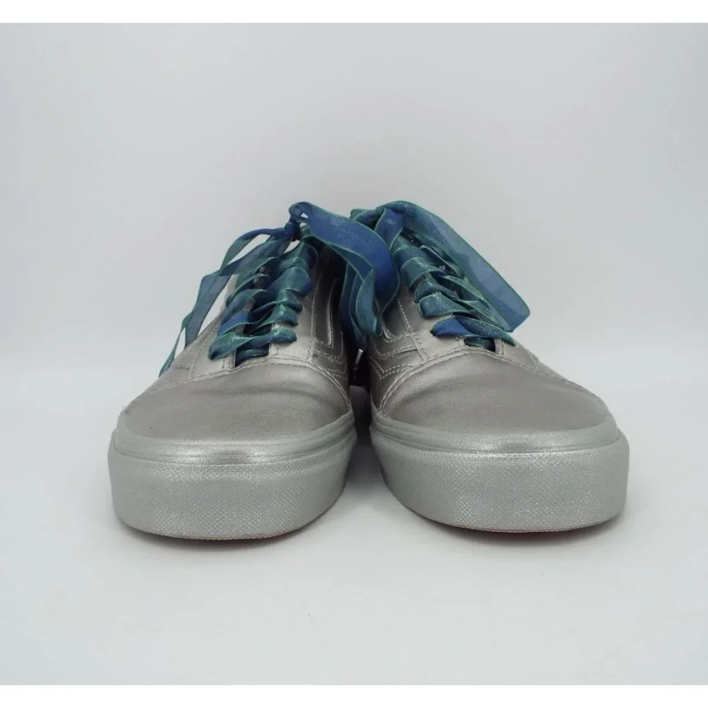 Vans Old Skool Metallic Silver Sneakers Fabric Laces Size 8.5 - Picture 7 of 11